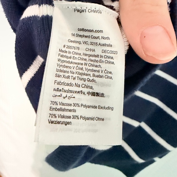 Cotton On Navy White Striped Knit Crop Top Cap Sleeve Fitted Size L - Picture 5 of 5